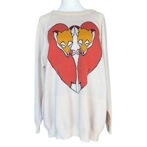 Cooperative Oversized Fox Love Cream Sweater Sz S‎